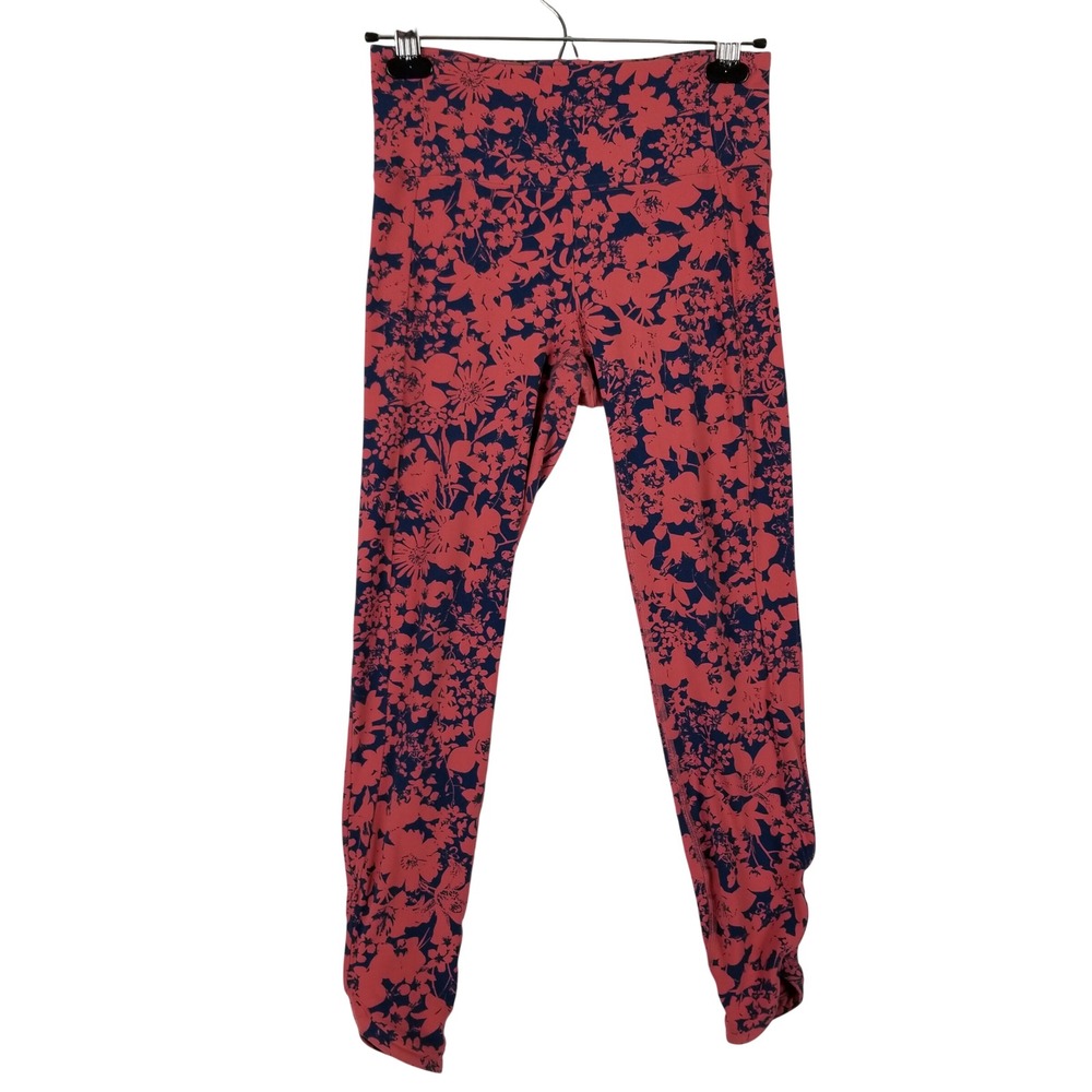 Lululemon Leggings Womens 6 Red Navy Floral High Rise Ruched Ankle W5BT1S